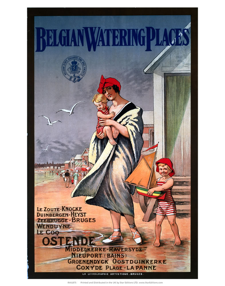 Belgian Watering Places - seaside family Wrapped in towel 24" x 32" Matte Mounted Print
