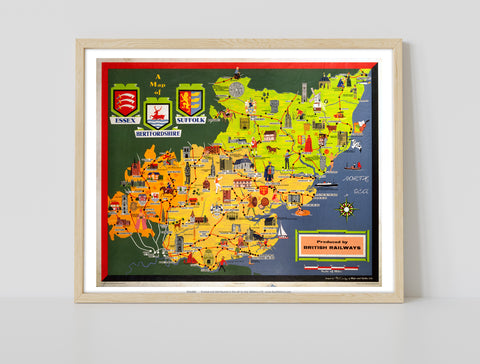 Essex, Suffolk Map - British Railways Art Print