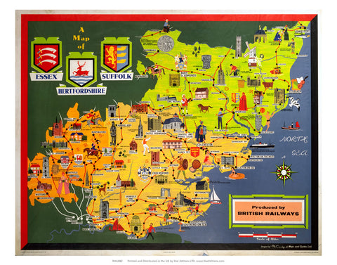 Essex suffolk and hertfordshire map - British Railways 24" x 32" Matte Mounted Print