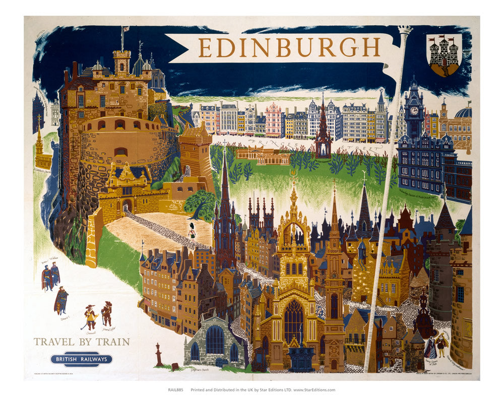 Edinburgh castle - Travel by train British Railways 24" x 32" Matte Mounted Print