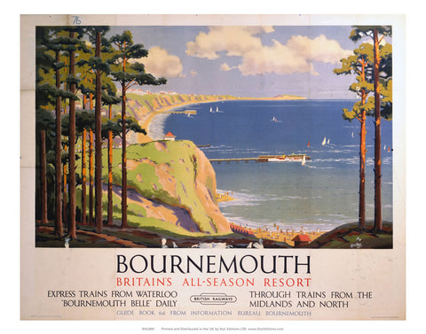 Bournemouth All-season Resort - Express Trains British Railways 24" x 32" Matte Mounted Print