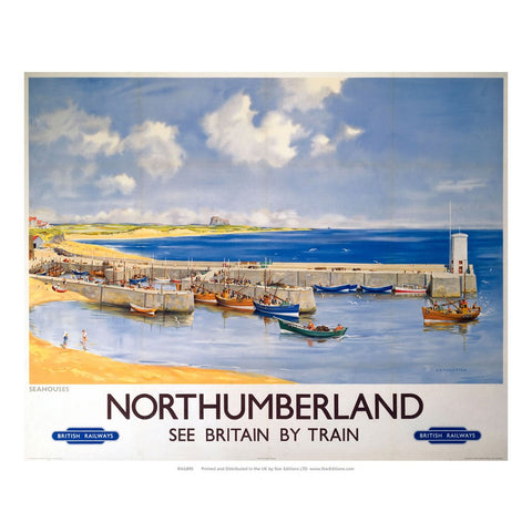 Northumberland beachside Quay - Britain by Train 24" x 32" Matte Mounted Print