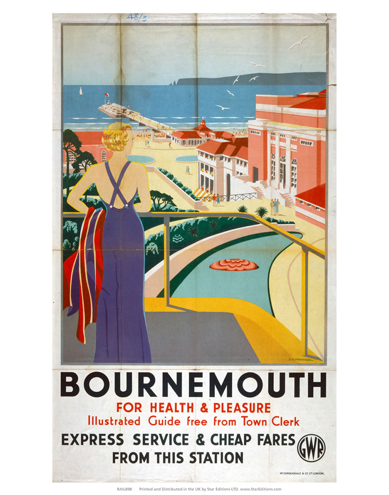 Bournemouth for health and pleasure - Express service GWR 24" x 32" Matte Mounted Print