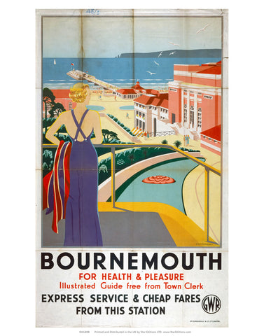 Bournemouth for health and pleasure - Express service GWR 24" x 32" Matte Mounted Print