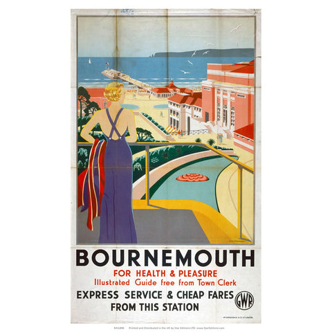 Bournemouth for health and pleasure - Express service GWR 24" x 32" Matte Mounted Print