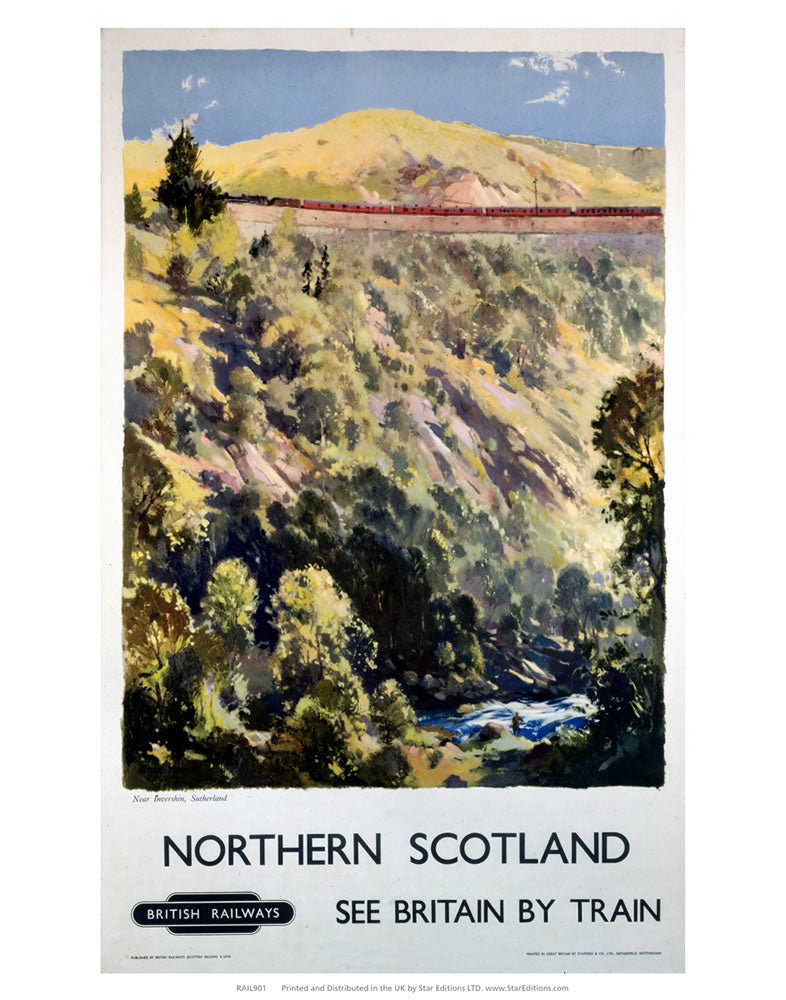 North Scotland - hillside Train 24" x 32" Matte Mounted Print