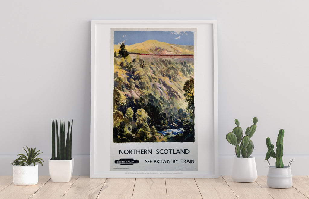 North Scotland - Hillside Train - 11X14inch Premium Art Print
