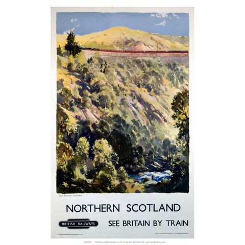 North Scotland - hillside Train 24" x 32" Matte Mounted Print