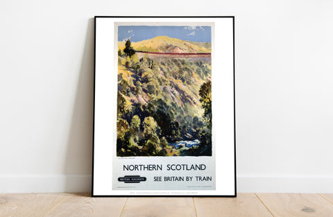 North Scotland - Hillside Train - 11X14inch Premium Art Print