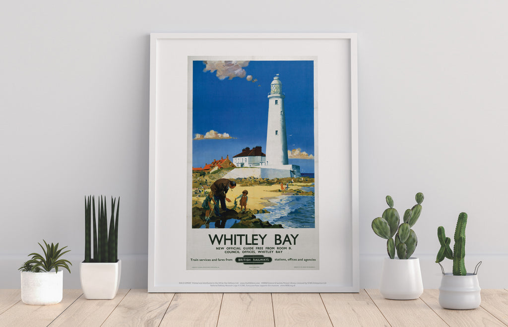 Whitley Bay - Family Near White Lighthouse - Art Print