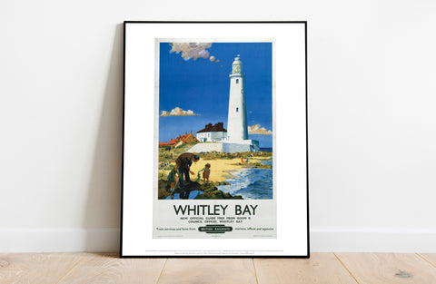 Whitley Bay - Family Near White Lighthouse - Art Print