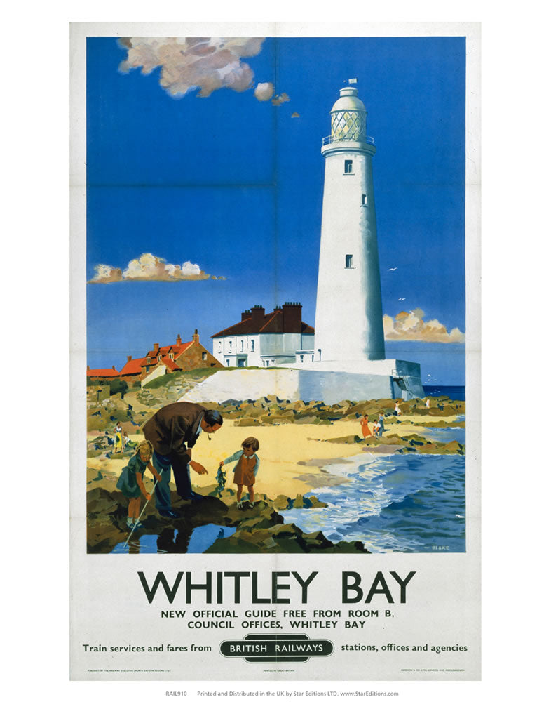 Whitley Bay - Family near White Lighthouse 24" x 32" Matte Mounted Print