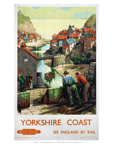 Yorkshire Coast - 2 Men on the bridge 24" x 32" Matte Mounted Print