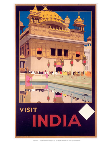 Visit India Purple - White Square 24" x 32" Matte Mounted Print