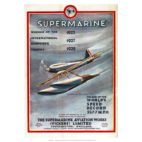 Supermarine - Winner of the International Schneider Trophy 24" x 32" Matte Mounted Print