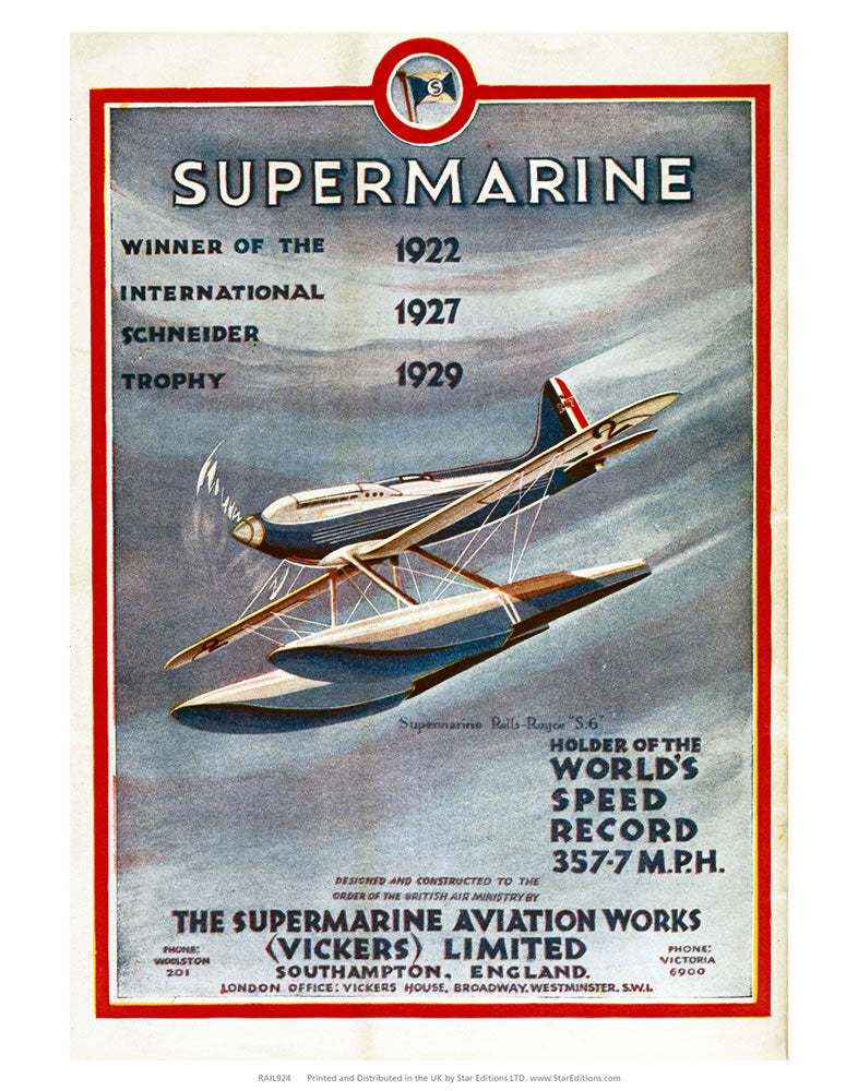 Supermarine - Winner of the International Schneider Trophy 24" x 32" Matte Mounted Print