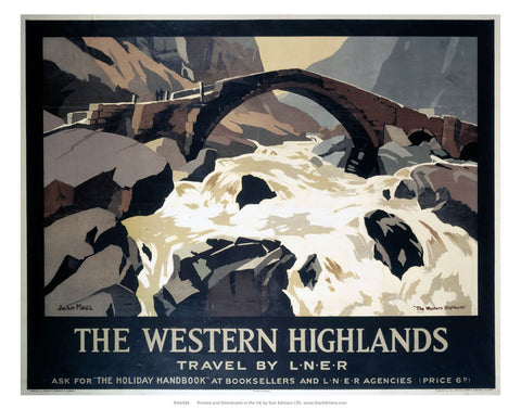 The Western Highlands - Bridge over rapid water 24" x 32" Matte Mounted Print