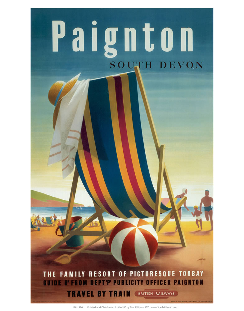 Paignton south Devon - Stripe beach deck chair 24" x 32" Matte Mounted Print