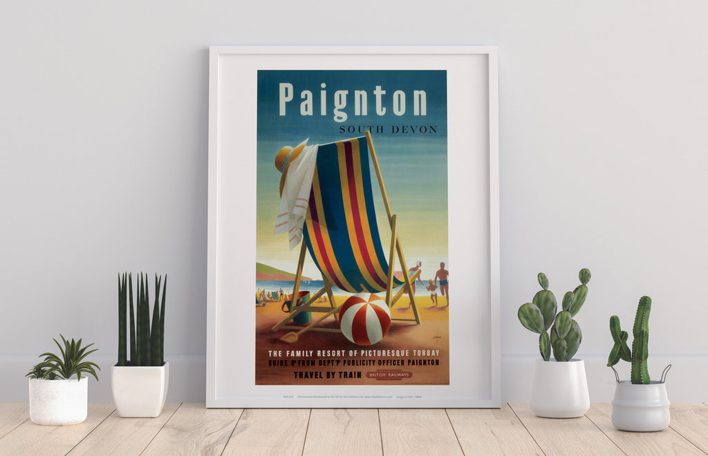 Paignton South Devon - Stripe Beach Deck Chair - Art Print