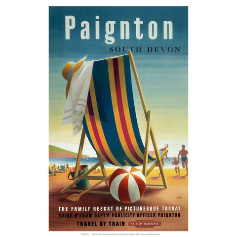 Paignton south Devon - Stripe beach deck chair 24" x 32" Matte Mounted Print