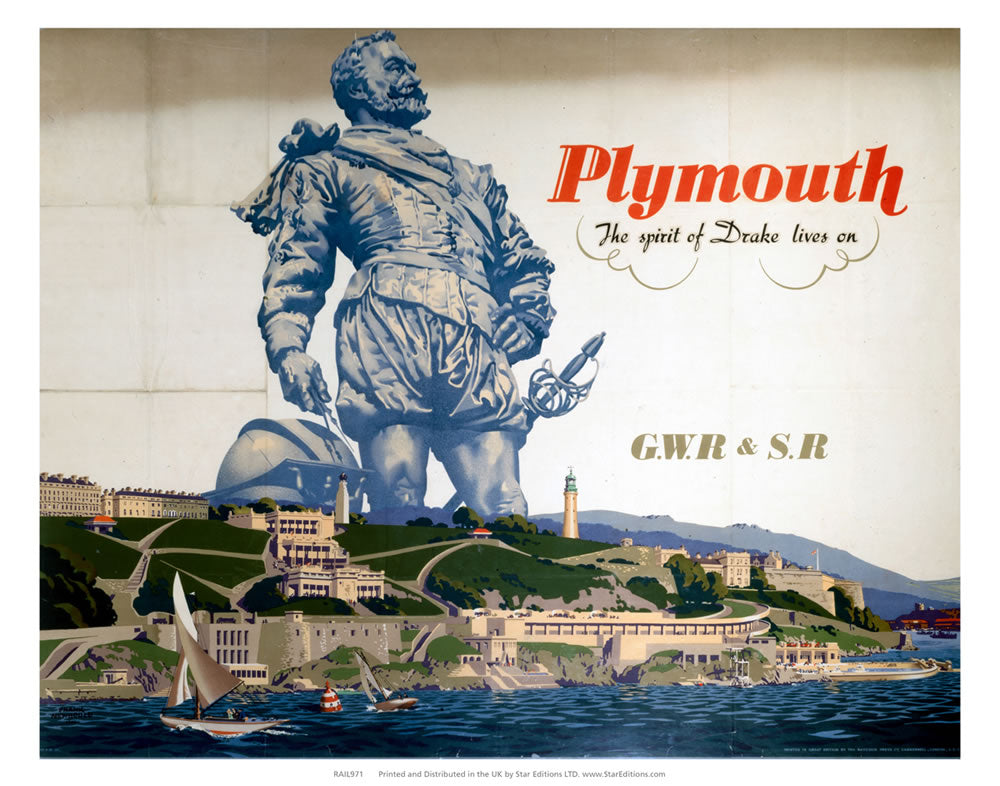 Plymouth Spirit of Drake Lives on - GWR and Southern Rail 24" x 32" Matte Mounted Print