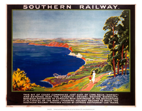 Coastline view - Southern Railway Dorset to Exmouth 24" x 32" Matte Mounted Print