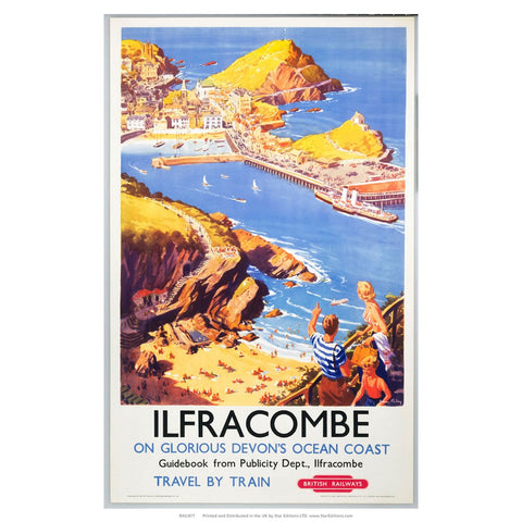 Ilfracombe - Clifftop View of the beach 24" x 32" Matte Mounted Print