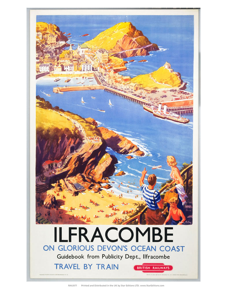 Ilfracombe - Clifftop View of the beach 24" x 32" Matte Mounted Print