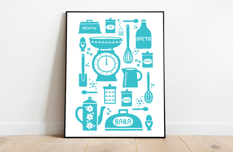 Welsh Food Words- Blue 2 - 11X14inch Premium Art Print