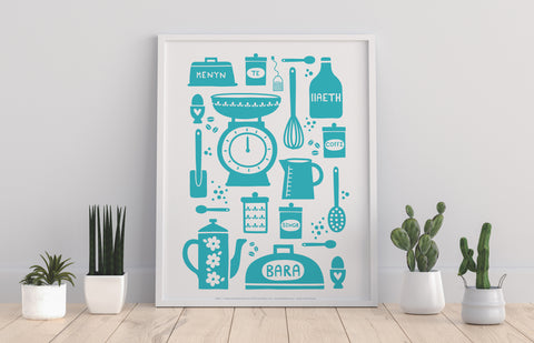 Welsh Food Words- Blue 2 - 11X14inch Premium Art Print