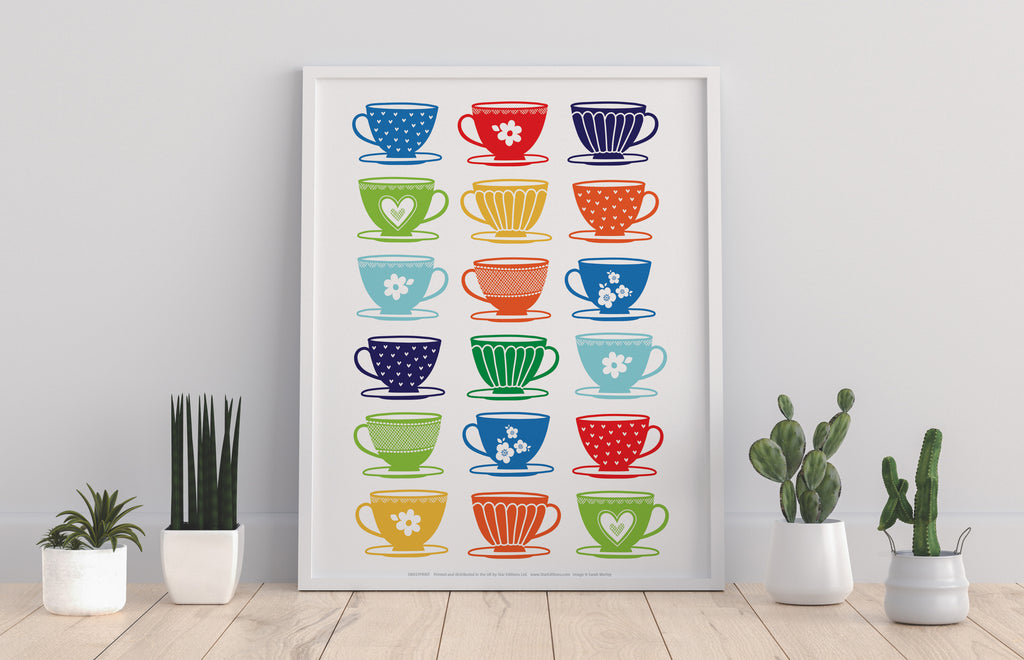 Tea Cups- Assorted Colours - 11X14inch Premium Art Print