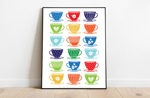 Tea Cups- Assorted Colours - 11X14inch Premium Art Print