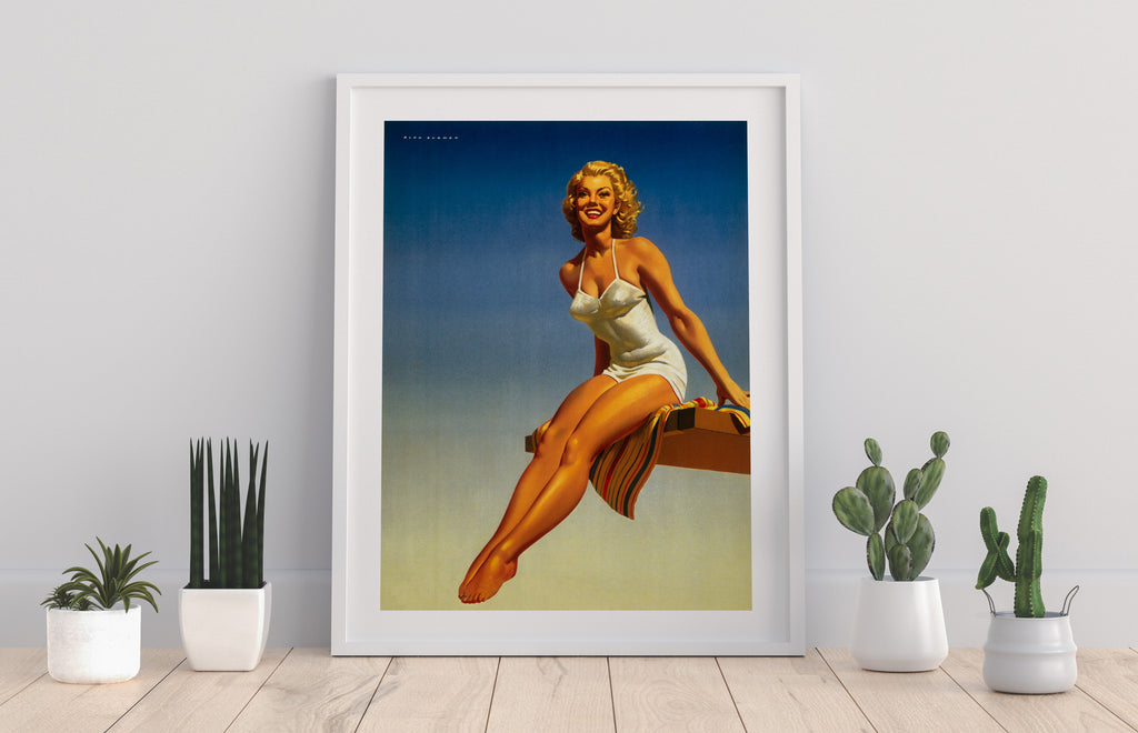 Lady Smiling By The Pool - 11X14inch Premium Art Print