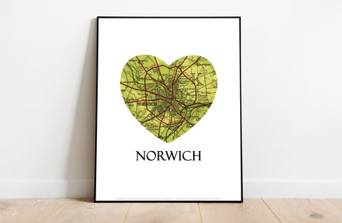 Map Of Norwich- Loveheart - 11X14inch Premium Art Print