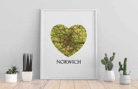 Map Of Norwich- Loveheart - 11X14inch Premium Art Print