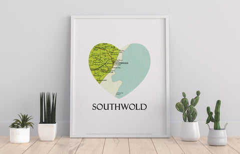 Map Of Southwold- Loveheart - 11X14inch Premium Art Print