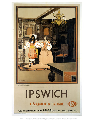 Ipswich The Ancient House LNER - It's Quicker by Rail 24" x 32" Matte Mounted Print