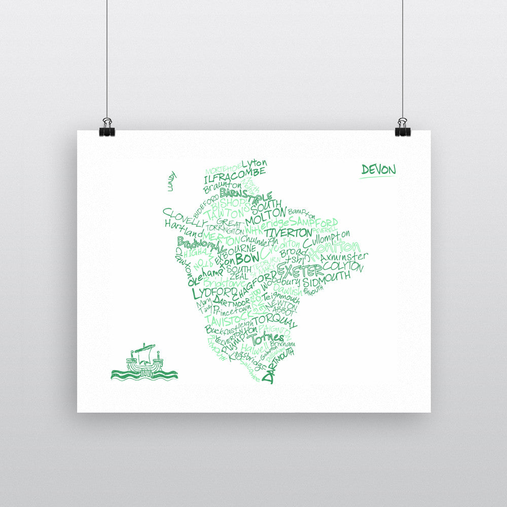 County Map of Devon, 11x14 Print