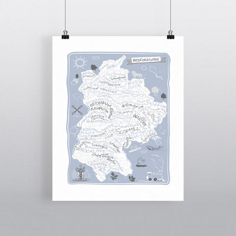 County Map of Bedfordshire, 11x14 Print