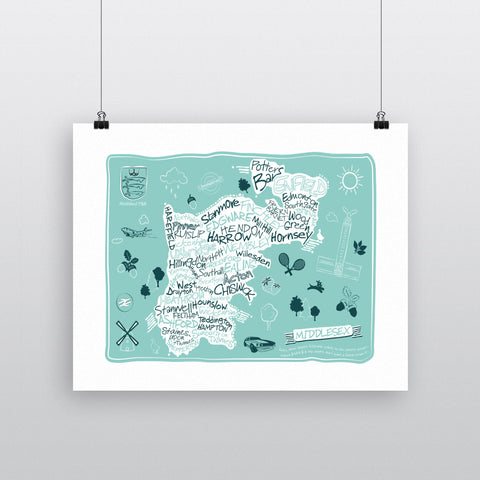 County Map of Middlesex, 11x14 Print