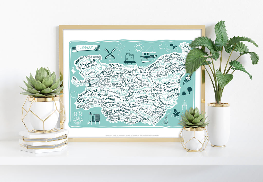 Map Of Suffolk By Artist Tabitha Mary - Premium Art Print