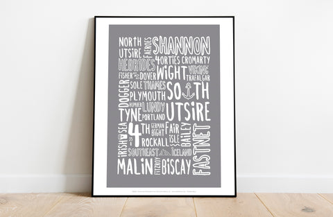 Shipping Forecast Typography Grey By Tabitha Mary Art Print