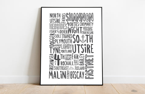 Shipping Forecast Typography White By Tabitha Mary Art Print
