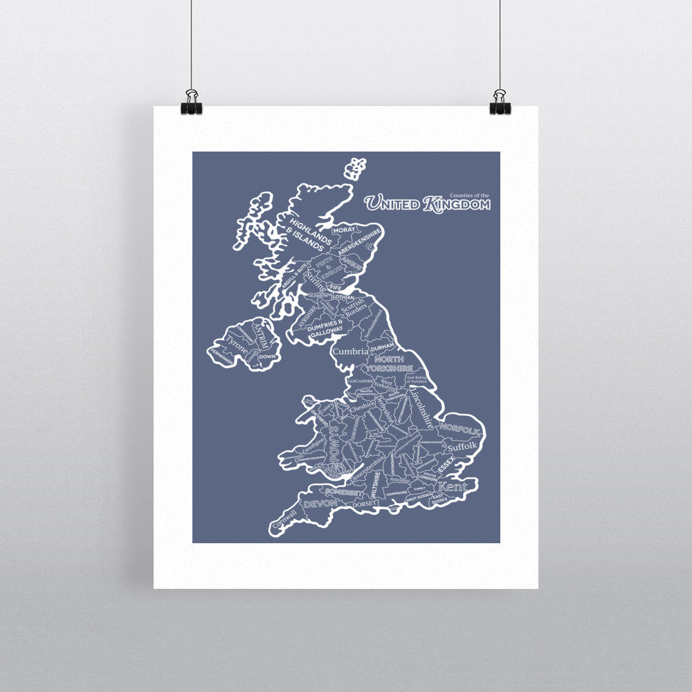 The Counties of the United Kingdom, 11x14 Print