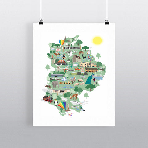 County Map of Bedfordshire, 11x14 Print
