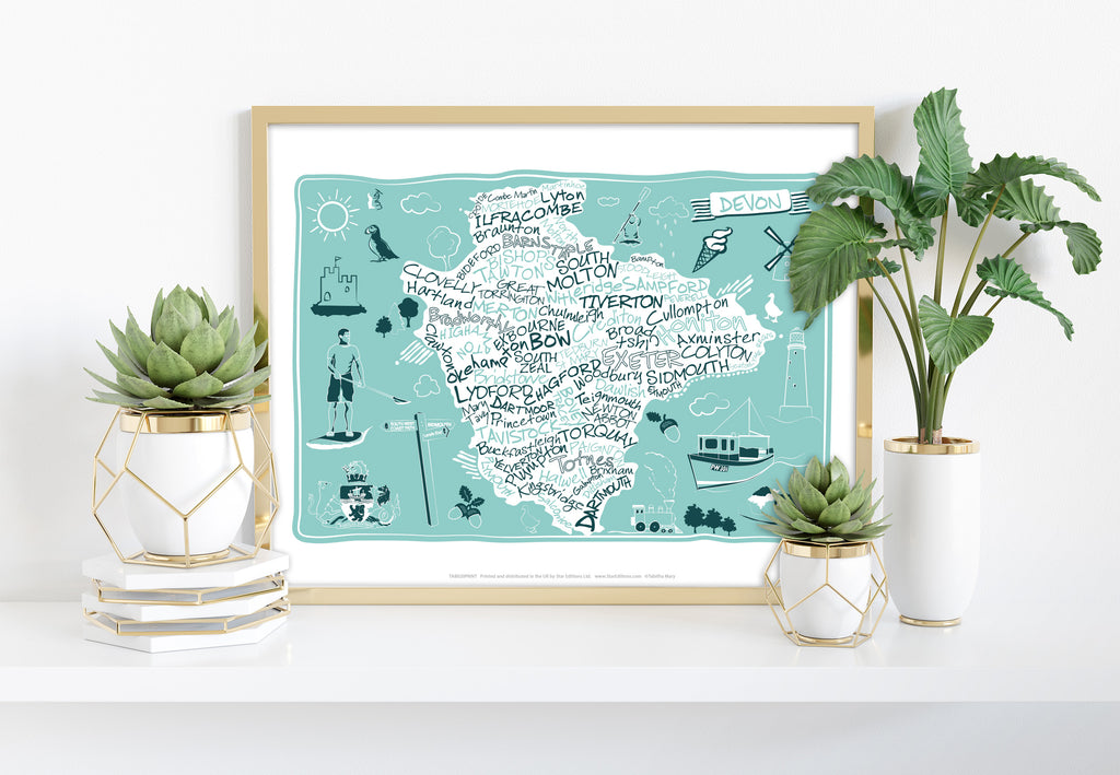 Devon- Map - 11X14inch Premium Art Print