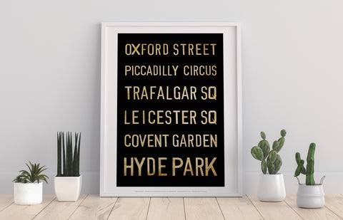 Oxford Street,Piccadilly Circus, Trafalgar Square, Art Print