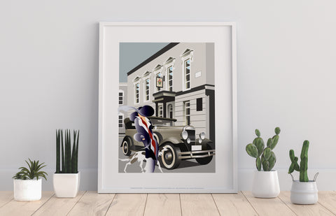 Lady, Dog & Car By Artist Dave Thompson - Premium Art Print