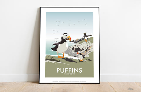 Puffins, Pemrokshire By Artist Dave Thompson - Art Print