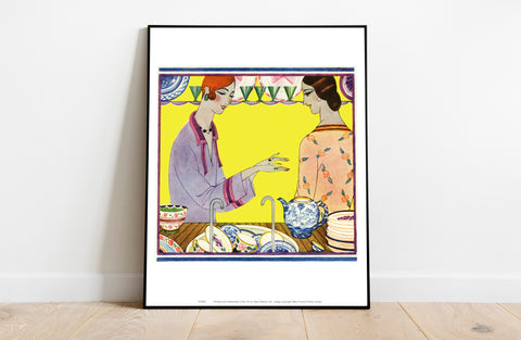 Kitchen Washing-up, Two People, Yellow Background Art Print
